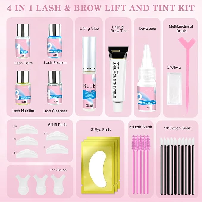 Lash Lift and Black Kit, Professional Brow Lamination and Black Kit, 4 In 1 Eyelash & Eyebrow Perm Kit, Quick Lifting & Voluminous Coloring, Easy to Use at Home Diy & Salon (Blue)