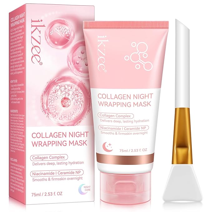 Collagen Night Wrapping Mask, Overnight Peel Off Facial Mask with Hydrolyzed Collagen for Hydrated, Plumped & Smooth Skin