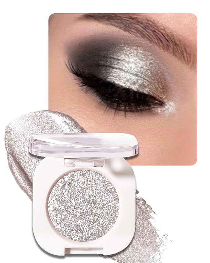 Glitter Eyeshadow Single, Ultra-Fine Sparkling Diamond Shimmer, Long-Lasting Sheer Eye Makeup, Crease-Proof & Buildable Eye Shadow Topper (12# Galaxy Sliver Shimmer)