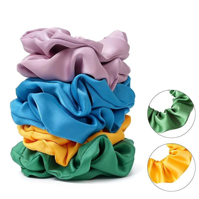 Satin Scrunchies for Women – 8PCS Dopamine Bright Silk Hair Ties – No Crease, Frizz-Free, Vibrant & Energetic Hair Bands for Thick & Thin Hair, Bold Hair Accessories Gifts