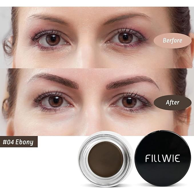 Eyebrow Pomade Stamp, Microblading 2 Tip Liquid Eyebrow Pen, Eye brow Kit with Angled Spoolie Brush and PU Pouch for Travel (Ebony)