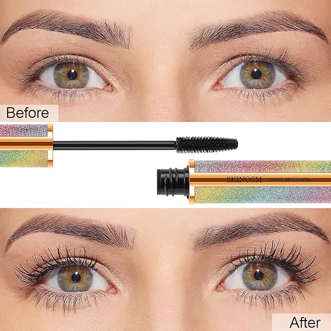 2 Pack Black Volume & Length Lasting All Day Mascara, 4D Silk Fiber Lash, Waterproof Lengthening No Clumping & Smudging