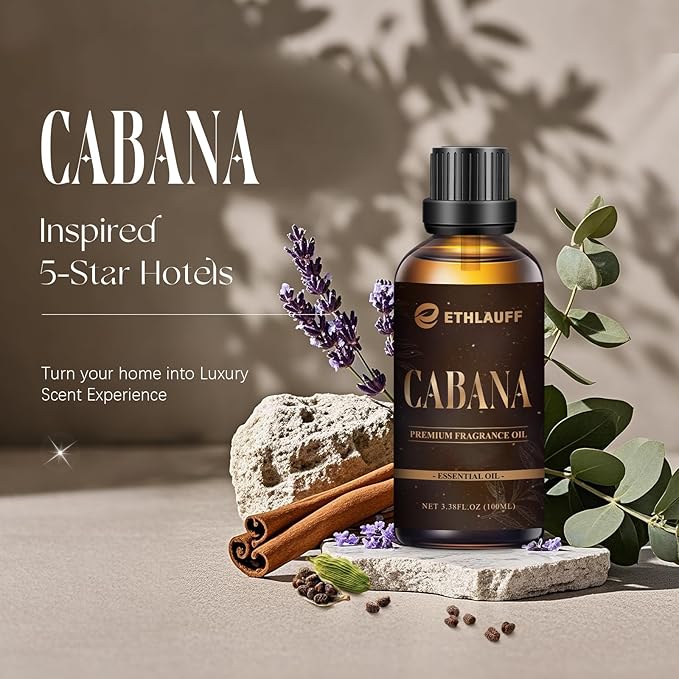 Cabana Hotel Diffuser Oil | Aromatherapy Fragrances Inspired by 5-Star Hotels | Luxurious Scents, Premium Fragrance Oil Blend for Waterless Diffusers and Crafting - 100ml, 3.38 fl oz