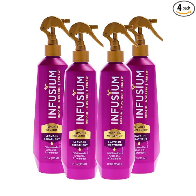 Infusium Repair And Replenish Leave-In Treatment - Hair Spray with Niacinamide, Argan Oil, and Ceramides - Strengthens and Nourishes - 4 pc
