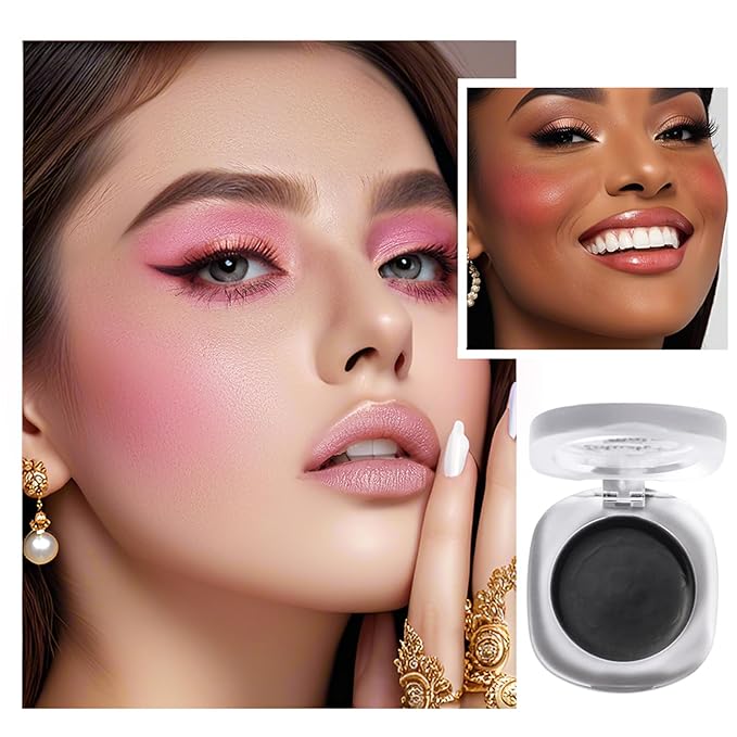 Color Changing Blush,Magical Temperature Change Powder Blusher Cream For Cheeks ，Eyes And Lips Tint Makeup,Lasting Moisturizing Rouge, Brightening, High Gloss Black Powder Blusher Cream (Pink+Rose)