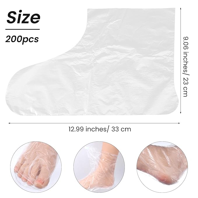 200 Pcs Plastic Foot Covers for Feet Plasti Socks for Moisturizing Feet Moisturizer Socks Pedicure Spa Wax Cracked Heel Care Shoe Trials Mask With Stickers Supplies Extra Large Size
