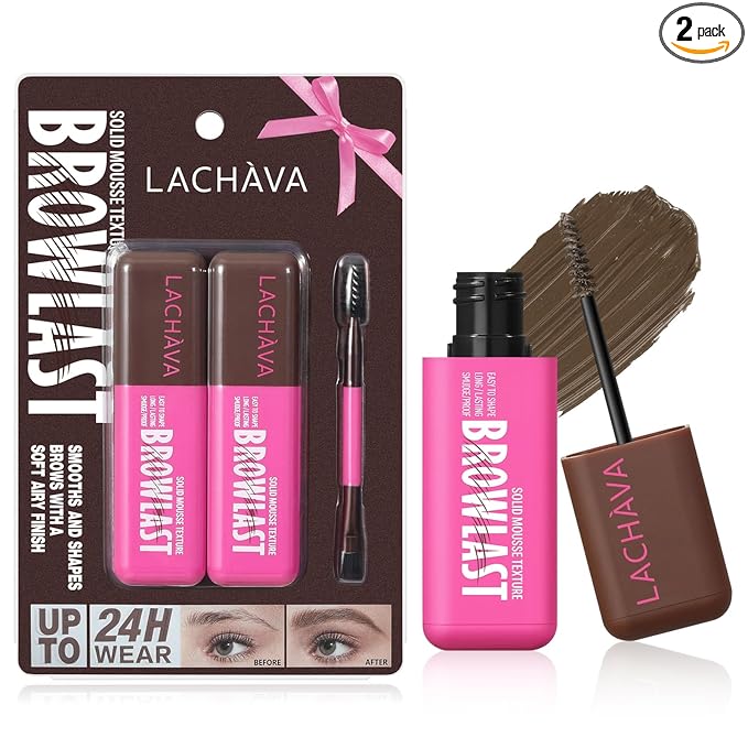 2 Pack Eyebrow Tint and Setting 2 in 1 Fluffy Volumizing Brow Mousse Kit, All Day Hold Brow Dye Gel with Brush For Natural Full-Looking Eyebrow Makeup, Ash Brown