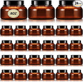 Tessco for you 24 Pack Plastic Jars with Lids Labels Multiuse Slime Containers Empty Body Scrub Jars Round Refillable Cosmetic Body Butter Container for Makeup (8 oz,Brown)