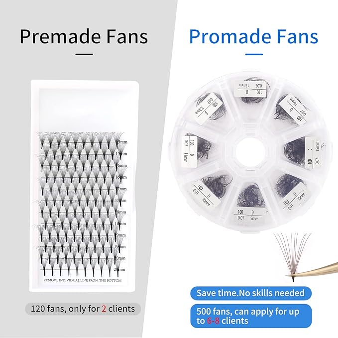 Premade Brown Eyelash Extension 500 Fans Handmade Loose Volume Lashes 10D Pre-made Fans 0.07mm C/D Curl 13-20mm Mixed Volume Eyelash Extensions (500PCS-10D-0.07-D, 13-20mm MIXED)
