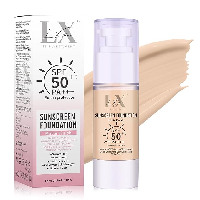 Tinted Face Sunscreen - Waterproof & Lightweight Liquid Foundation with SPF 50++, 3-in-1 Full Coverage Foundation Smooths & Blurs Pores, 106 Light
