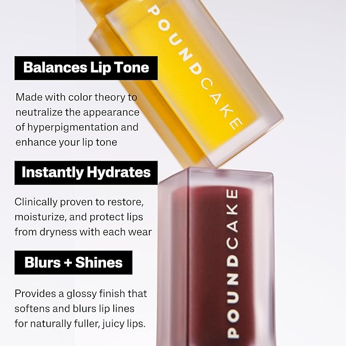 POUND CAKE Cake Theory Lip Tone Equalizing Oil Duo | Hydrating and High-Shine Blurring Lip Oils in Browning (Purple Brown Tint) & Melted Butter (Yellow Tint) | Clean, Vegan, and Moisturizing Formula