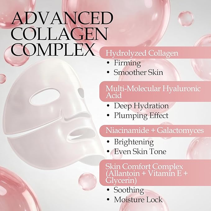 4 PACK Hydrating Bio-Collagen Deep Mask – Overnight Hydrogel Face Mask for Pore Care & Soothing Revitalizing Effect