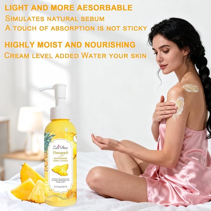 Body Lotion, 24hr Moisturizing & Deep Hydration, Absorbs Instantly Moisturizer for All Skin Types, 5.3 fl oz (1 Pack, Pineapple)