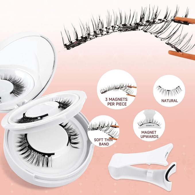 Higu clace Magnetic-Eyelashes 2 Pairs Magnetic Eyelashes with Applicator Soft Eyelashes Magnetic Lashes Natural Look Wispy pestañas magnéticas Without Eyeliner Easy to Wear and Remove(A+H01)