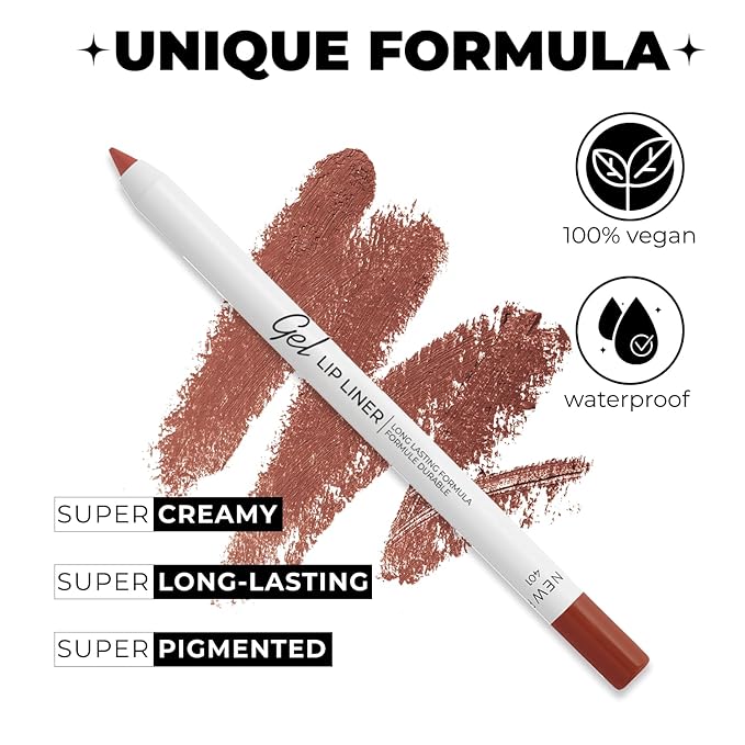 Lamel Gel Lip Liner Pencil - Nude - 2-in-1 Waterproof Lip Liner - 8-Hour Wear, Creamy Texture, Sharpenable, High Pigment - Provides Smooth Finish or Full Coverage - N.401