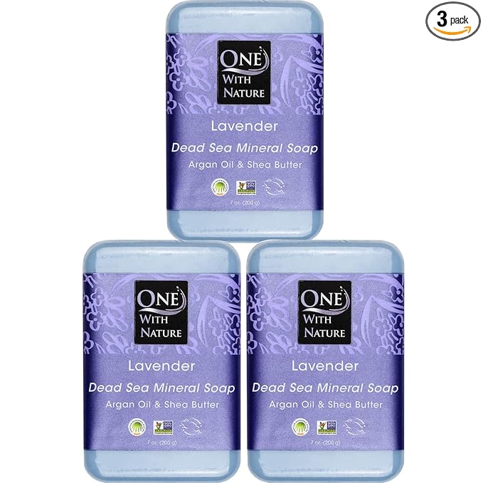 One With Nature Dead Sea Salt Lavender Soap 7oz 3-Pack – Soothing and Exfoliating Soap Bar with Dead Sea Minerals for Face & Body, for Men & Women