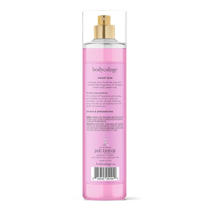 Bodycology Long-Lasting Fragrance Body Mist, Sweet Love, 8 fl oz (Pack of 2)
