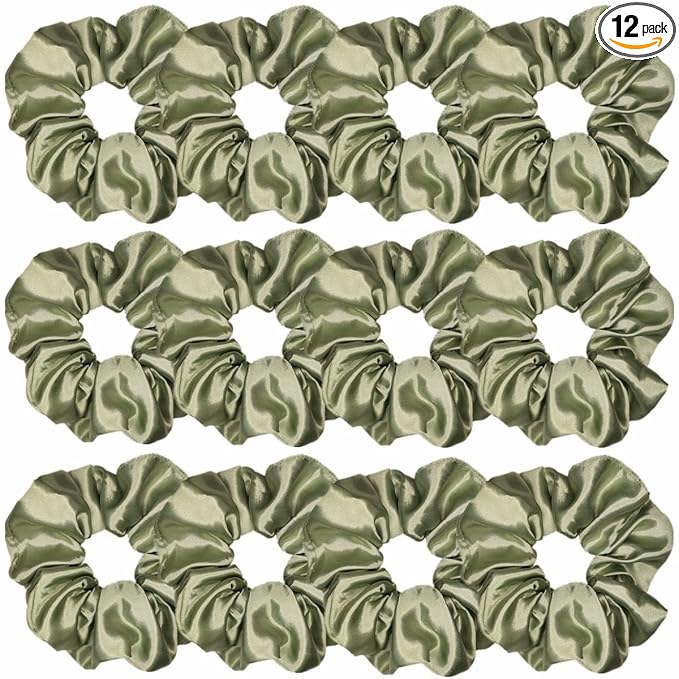 Sufermoe 12 Pcs Soft Satin Silk Hair Scrunchies, 4.5 Inch, Light Gray Green, Hair Ties for Women and Girls, Hair Accessories