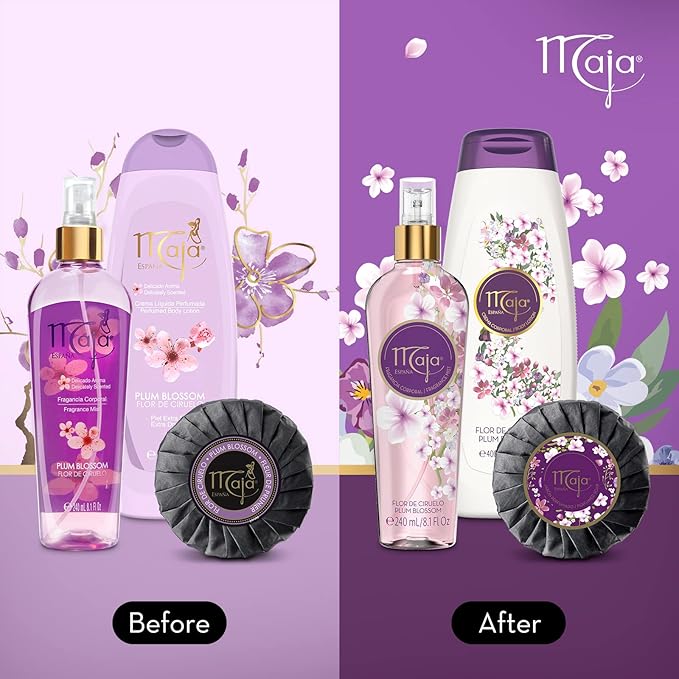 Maja Plum Blossom Body Lotion, Perfumed Body Lotion with Almond Oil and Vitamin E for Dry Skin, Keeping your Skin Hydrated, Floral and Fruity Fragrance, 2-Pack of 13.5 FL Oz each, 2 Bottles