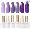 GAOY Purple Gel Nail Polish Set, 6 Colors Glitter Spakle Soak Off UV Light Cure Gel Polish Kit for Salon and Nail Art DIY at Home
