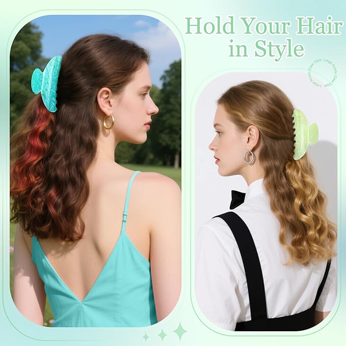 4.2 Inch Large Acrylic Claw Clips, Cute Green White Blue Hair Clips Strong Hold Hair Claw Barrettes for Thick Thin Hair, 4 Pack Stylish French Hair Accessories for Women Girls