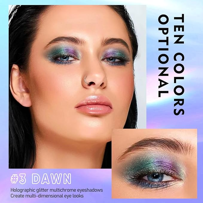MAKI YIKA 5Pc Glitter Eyeshadow Liquid Multichrome Eyeshadows Long Lasting, Metallic Chameleon Eye Shadow Smudgeproof Holographic Eye Topper Glitters (#1+2+3+5+6)