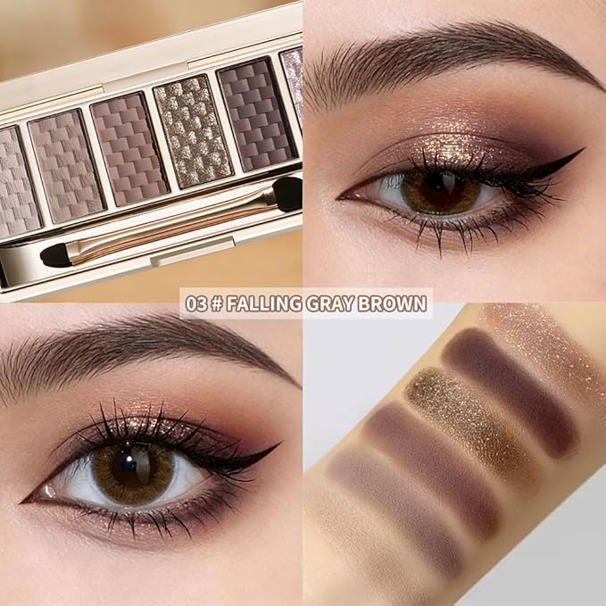 Neutral Brown Matte Shimmer Eyeshadow Palette, 6 Color High Pigment Blendable Eye Shadow Makeup for Older Women, Lightweight Travel Size, Suitable for All Eye Shapes, Everyday Natural Look Vegan 03#