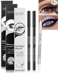 Black & White Waterproof Gel Eyeliner Pens, White Highlighter Eye Liner Pencil, Matte Long Lasting Super Smooth formula Eye Liner Eyeshadow Makeup Pencil, Gift Set for Women(3Pcs)