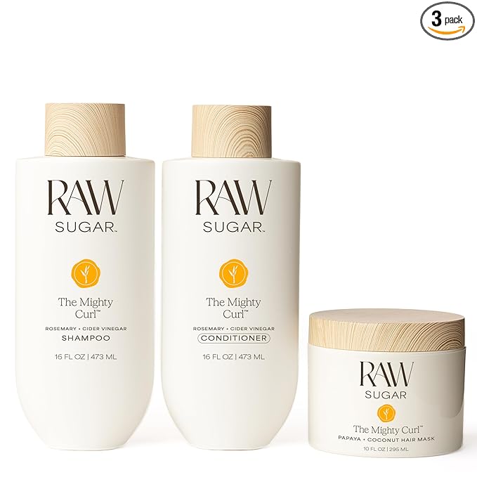 Raw Sugar The Mighty Curl Bundle - Shampoo, Conditioner & Hair Mask, Defines & Nourishes Curls, Formulated without SLS/SLES & Parabens, Color-Friendly, Vegan