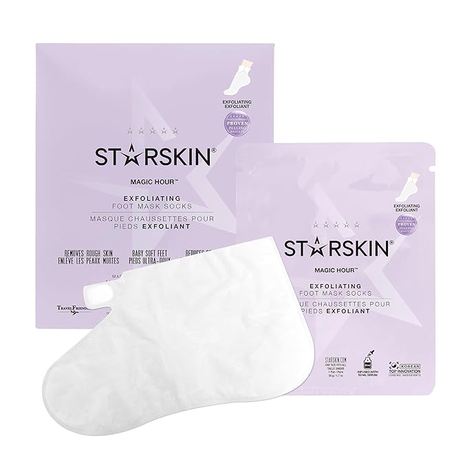 STARSKIN Magic Hour, Exfoliating Foot Mask Sock with Lactic and Glycolic Acid, Gently Removes Calluses and Dead Skin for Effective Peeling, K Beauty Skincare (1 Pack)