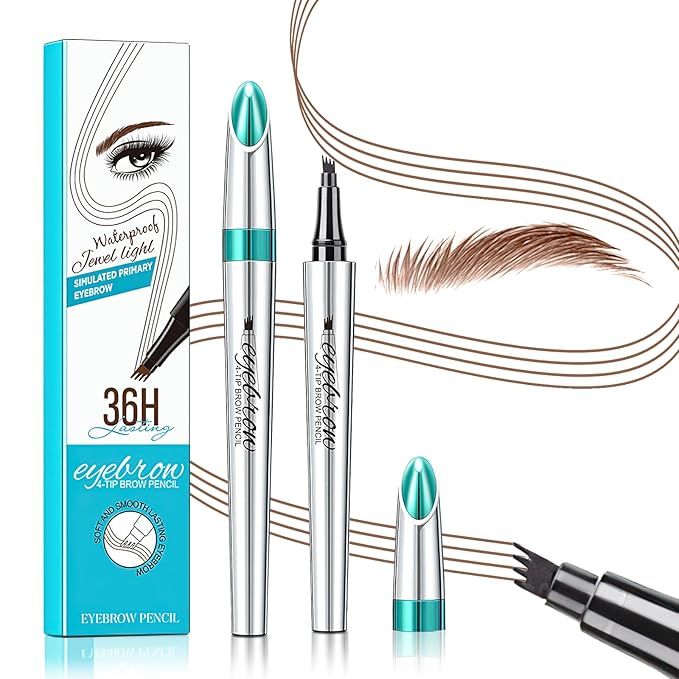 Microblading Eyebrow Pen 4 Fork Tip Tattoo Pencil, Long-Lasting Eye Brow Pencils for Women, Easy to Use Microblade Eyebrow Pencil Eyebrow Brush (Light Brown)