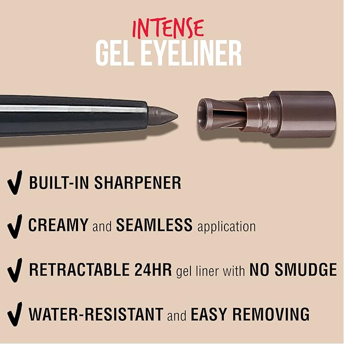KISS NEW YORK Pro Intense Gel Eyeliner with Built-In Sharpener, Waterproof, Smudge-Proof, Long Lasting Gel Eyeliner Pencil (Dark Brown)