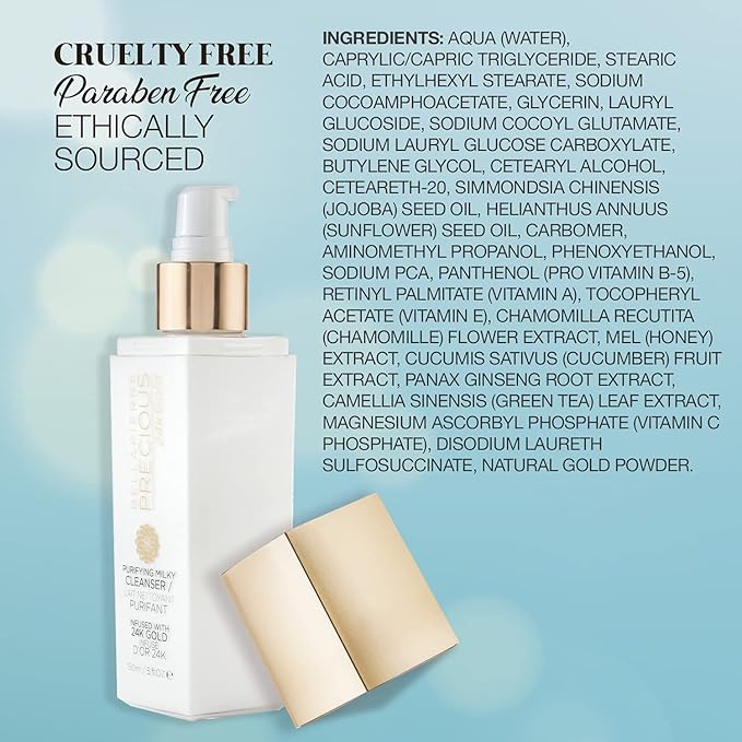 bellapierre Precious Purifying Milky Cleanser | All Natural Formula with 24k Gold Powder, Nourishing Vitamins, Oils and Botanical Extracts - 150ml