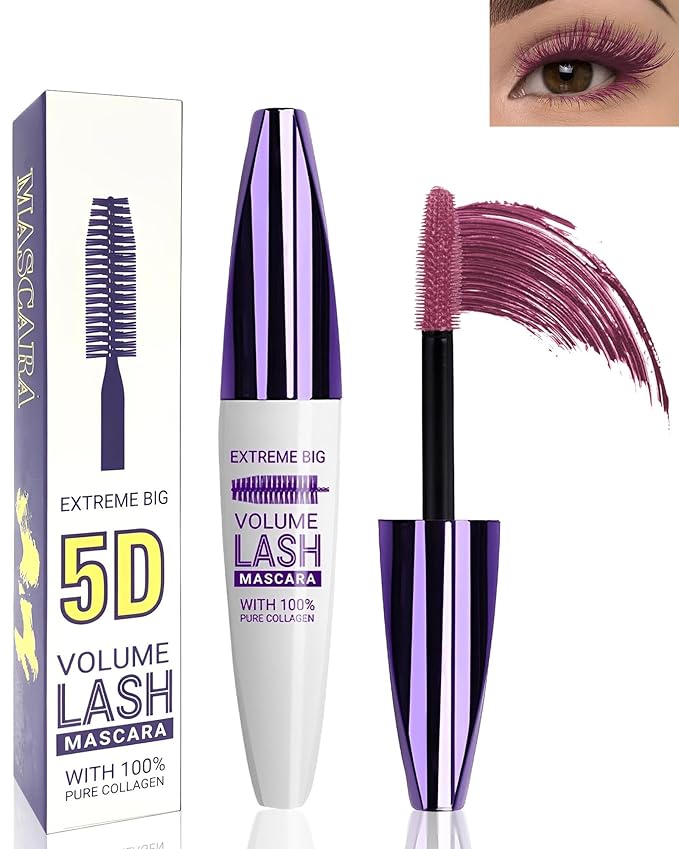 5D Burgundy Mascara for Eyelashes-1Pcs Longlasting Waterproof Colored Mascara Volume and Length,Volumizing Curling Eye Lashes Fiber rimel de pestañas,Mother's Day Eye Makeup Gift for Women Girl
