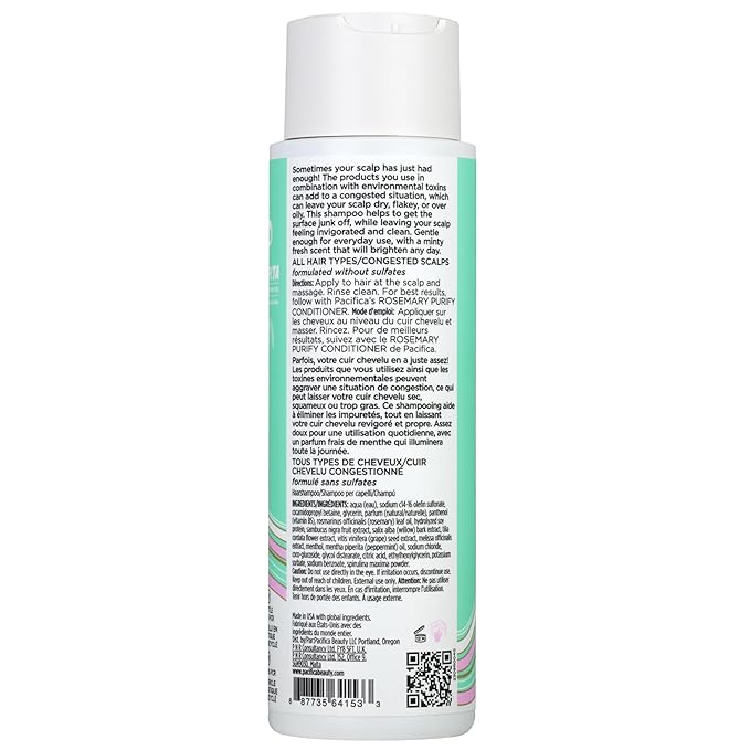 Pacifica Clarifying Shampoo – Rosemary Purify Invigorating Shampoo w/Soothing Mint for Detoxing Hair & Scalp Build-Up,Sulfate & Silicone Free - Vegan-& Cruelty-Free Dermatologist Tested,(Pack of 2)