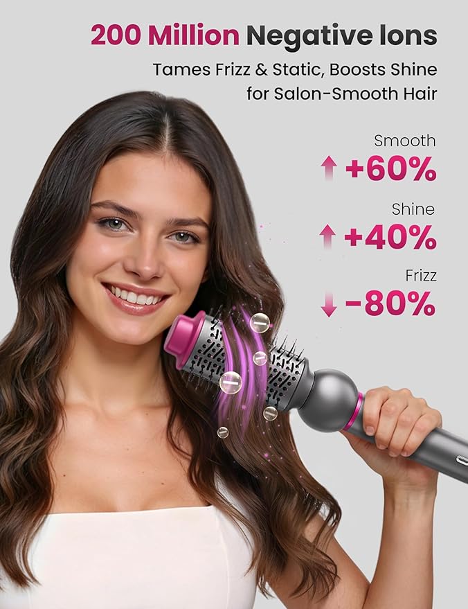 O.H.B 7 in 1 Hair Styler & High Speed Dryer Brush, 110,000RPM Blow Dryer Brush, Ionic Air Styler with Fast Drying, No Heat Damage Air Multi Styler for Volumize, Curl, Straighten, Travel Case, Gray