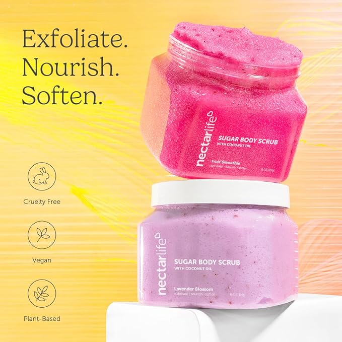 Nectar Life Exfoliating Sugar Scrub, Moisturizing Body Scrub with Coconut Oil & Shea Butter, Pre Shave Exfoliator (16 Ounce, Vanilla)