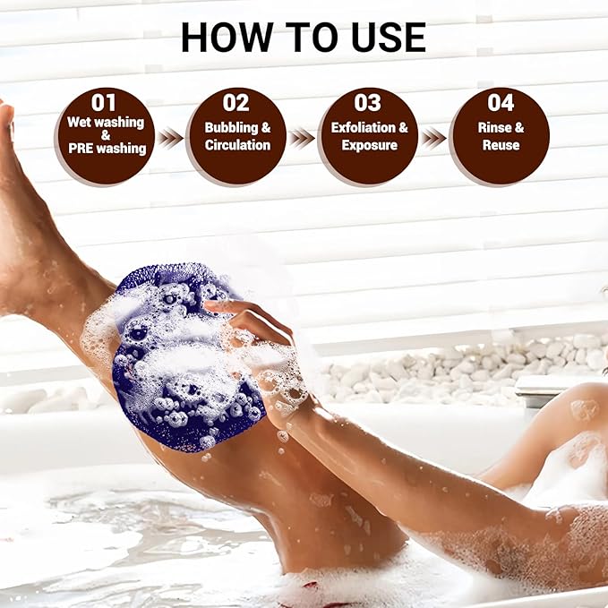 African Net Sponge Authentic for Exfoliating - Extra Knots for Deep Cleansing & Back Scrubbing - Body Scrubber Washcloth for Women & Men - Daily Shower Exfoliator for Smooth, Glowing Skin(Purple)