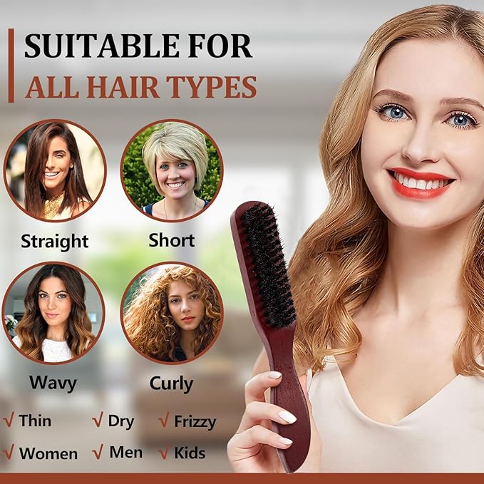 2 Pcs Boar Bristle Brushes for Men and Women - Smoothing and Teasing for Sleek Hair, Slick Back Hairstyles, and Enhanced Beard Shine