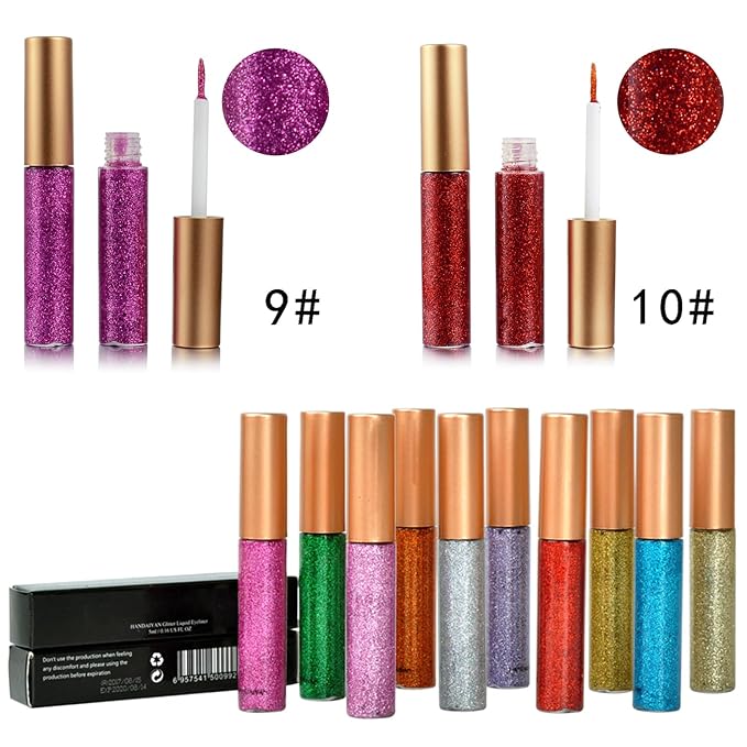 Glitter-Eyeliner,Red Giltter-Eyeliner, Long-lasting Waterproof Eye-Glitter Makeup, Silver, Gold, Purple Green High-pigmented Colorful Eye Liner Liquid