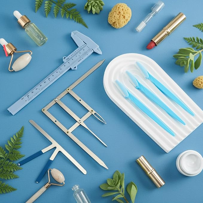 Weewooday 6 Pieces Tattoo Eyebrows Rulers 3 Point Positioning Ruler Mini Caliper Double Scale Vernier Calipers Eyebrow Caliper Microblading Ruler Measuring Tool with Eyebrow Shaver (Blue)