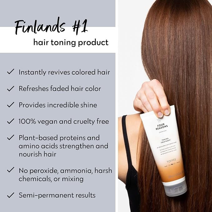 FOUR REASONS Color Mask, Toffee (27 Colors) – Hair Gloss & Color Depositing Conditioner – Semi Permanent Hair Toner for Color-Treated Hair Color For Women – Vegan & Cruelty-Free – 6.76 fl oz