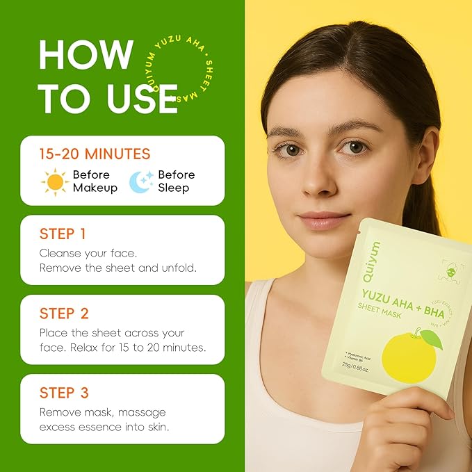 QUIYUM 14 Pack YUZU Sheet Mask - Hydrating Facial Masks for All Skin Types, Skincare Set, Spa Gift for Women & Teens