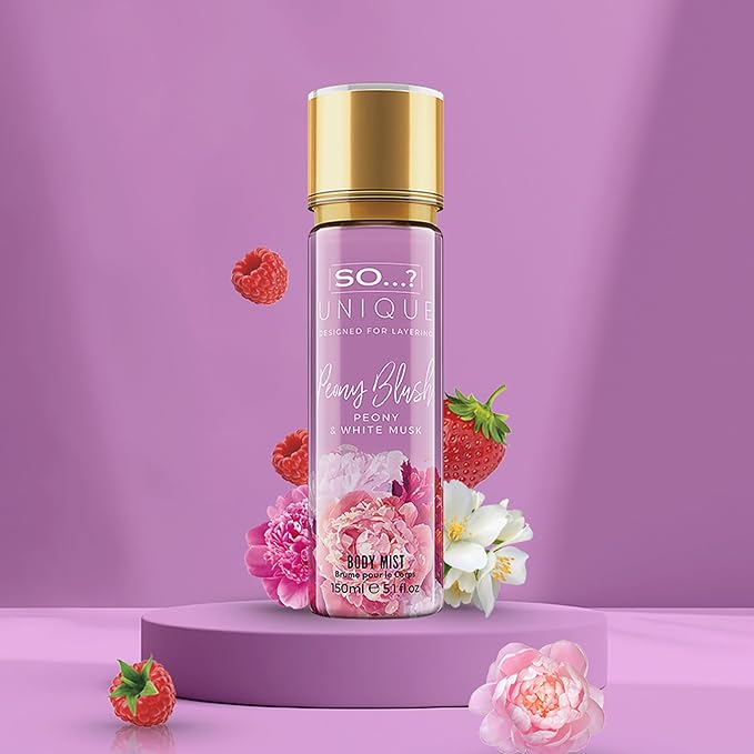 So...? Unique Peony Blush Body Mist - Floral, Fruity Vanilla Perfume with Bergamot and Pear Notes - Perfume for Women - Body Spray for Women - 5.1 oz