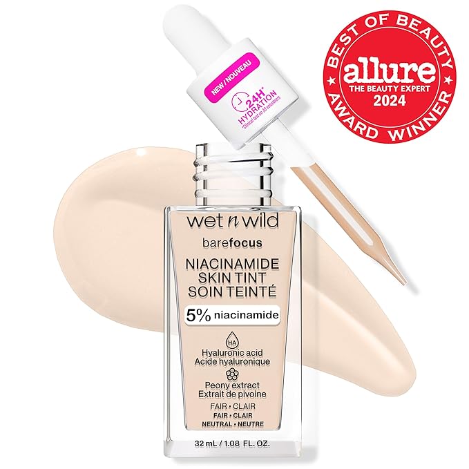 wet n wild Bare Focus Skin Tint, 5% Niacinamide Enriched, Buildable Sheer Lightweight Coverage, Natural Radiant Finish, Hyaluronic & Vitamin Hydration Boost, Cruelty-Free & Vegan - Fair