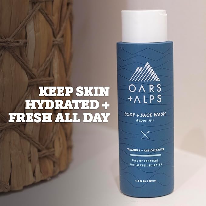 Oars + Alps Body Wash for Men, Mens Body Wash & Face Cleanser with Vitamin E & Antioxidants, Moisturizing, Paraben & Sulfate Free Cleanser, Aspen Air, 1pk