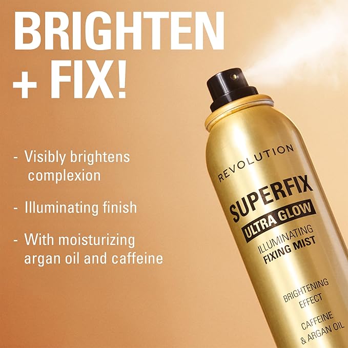 Revolution Beauty London, Superfix Glow Fixing Mist, Makeup Setting Spray with Shimmer Finish & Long Lasting-Hold, Vegan & Cruelty-Free, 5.07 fl oz