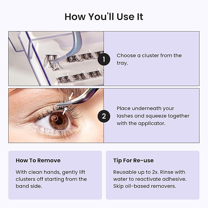 Kiss Impress False Eyelashes, Lash Clusters, Long Lasting, 'Demi Wispy', 8mm-16mm, Includes 48 Pre-Glued Clusters, Contact Lens Friendly, Easy to Apply, Reusable Strip Lashes