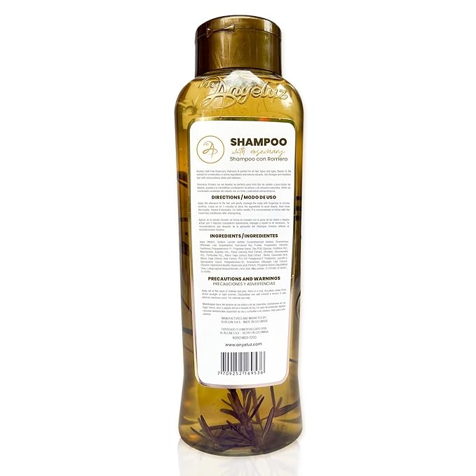 Anyeluz Rosemary Shampoo – Strengthens Hair, Fights Damage from Styling, Natural Formula for Daily Use, Suitable for All Hair Types