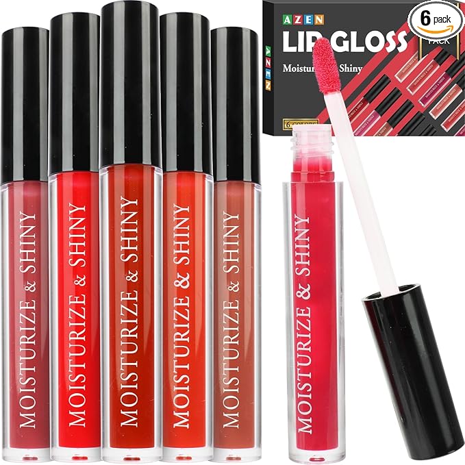 AZEN 6 Pack Lip Gloss Bulk Set, Shimmery Lip Gloss for Women and Girls With Rich Varied Colors, Mothers Day Gifts for Women